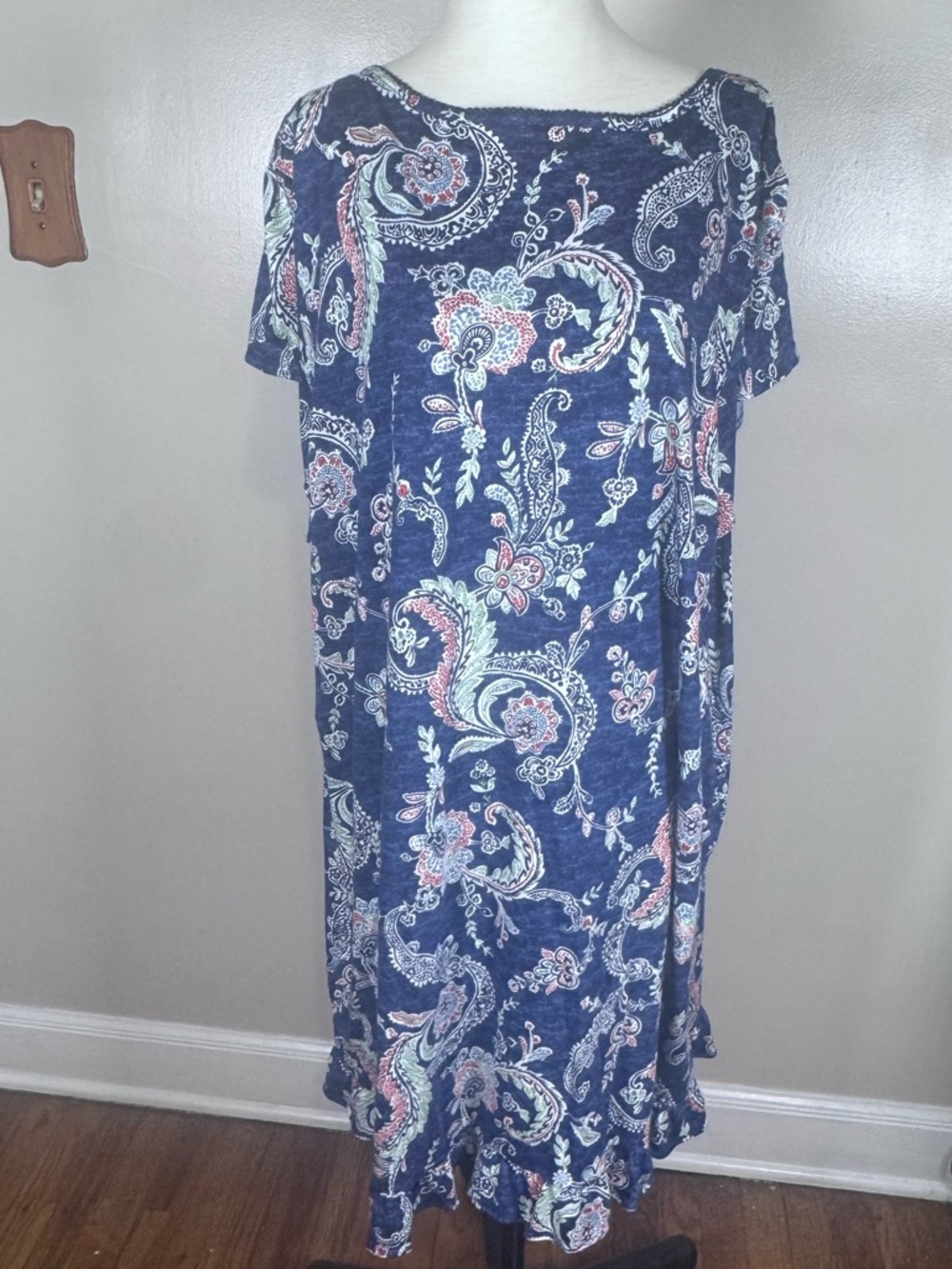 Lauren Ralph Lauren Black Label Blue Paisley Short Sleeve Lounge Nightgown Sz 2X
